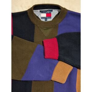 Vintage Tommy Hilfiger Colorblock Stripe Knit Sweater Mens Large 90s